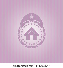 home icon inside retro style pink emblem