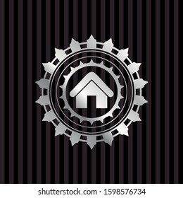 home icon inside silver badge or emblem