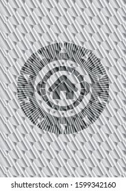 home icon inside silver color emblem. Scales pattern. Vector Illustration. Detailed.