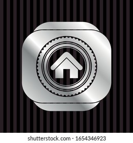 home icon inside silver shiny badge