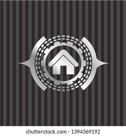 home icon inside silvery badge or emblem