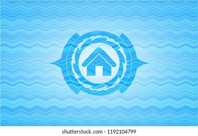 home icon inside water representation emblem.