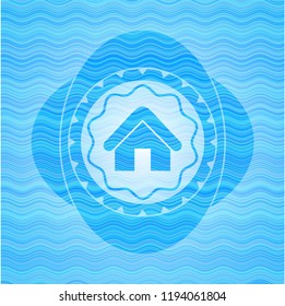 home icon inside water style badge.