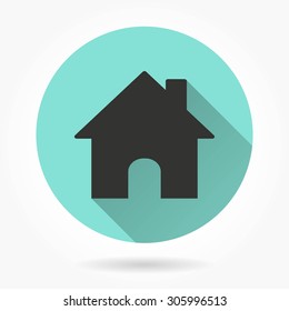 Home icon with long shadow, flat design. Vector illustration.