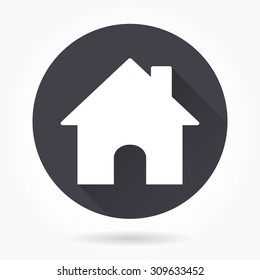 Home  icon with long shadow, flat design. Vector illustration.