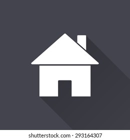 Home icon with a long shadow on a black background. Vector illustration.