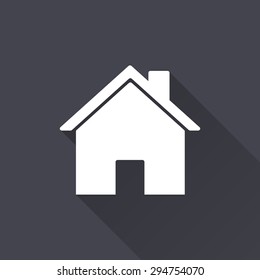 Icono de hogar con una larga sombra sobre un fondo negro. Ilustración vectorial.