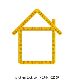 Home icon made from yellow folding rule. Building, house development. Mortgage calculator idea. Flat style vector illustration isolated on white background.