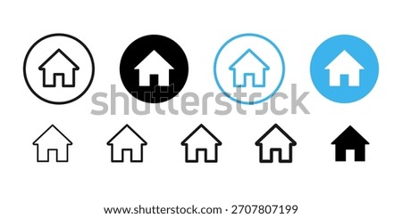 Home icon. Minimal house symbol for apps, websites and real-estate interfaces vector. Clean outline and solid homepage buttons for UI navigation and mobile screens sign pictogram concept.
