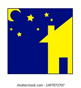 home icon with night sky background contains moon and star.