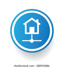 Home icon on blue button,white background,clean vector