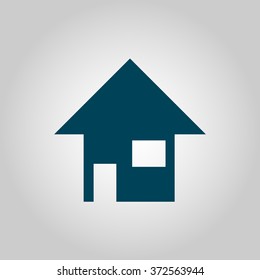home icon, on grey background, blue outline, large size symbol