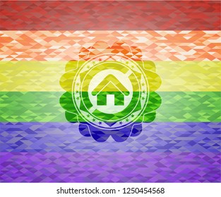 home icon on mosaic background with the colors of the LGBT flag