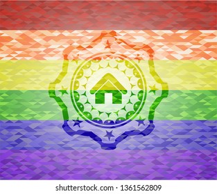 home icon on mosaic background with the colors of the LGBT flag