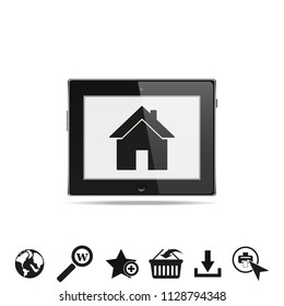 Home icon on tablet pc display.