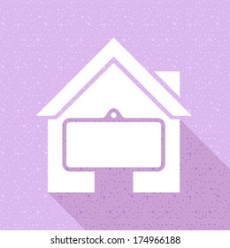Home icon on texture background and a sign hung empty.
