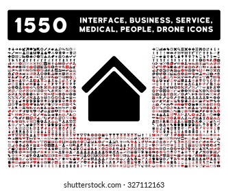 Home icon and other web interface, business, tools, people, medical service and awards vector symbols. Style is bicolor flat symbols, intensive red and black colors, rounded angles, white background.