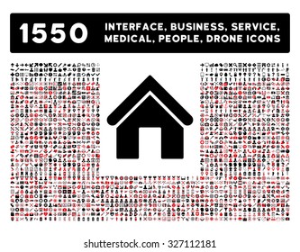 Home icon and other web interface, business, tools, people, medical service and awards vector symbols. Style is bicolor flat symbols, intensive red and black colors, rounded angles, white background.