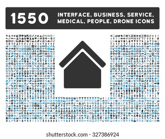 Home icon and other web interface, business, tools, people, medical service and awards vector symbols. Style is bicolor flat symbols, blue and gray colors, rounded angles, white background.