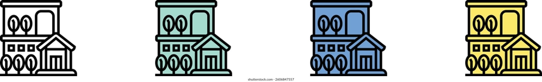 home icon. Outline, Green, Blue and Yellow Style Design Isolated On White Background