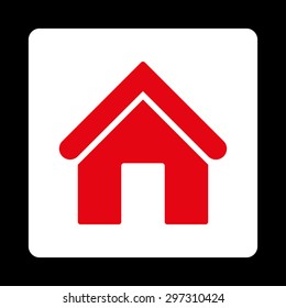 Home icon from Primitive Buttons OverColor Set. This rounded square flat button is drawn with red and white colors on a black background.