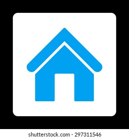 Home icon from Primitive Buttons OverColor Set. This rounded square flat button is drawn with blue and white colors on a black background.