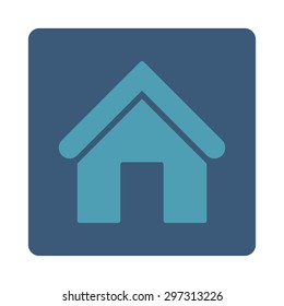 Home icon from Primitive Buttons OverColor Set. This rounded square flat button is drawn with cyan and blue colors on a white background.