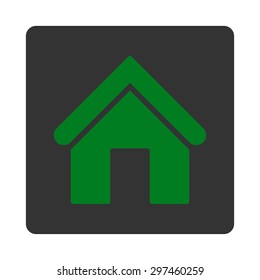 Home icon from Primitive Buttons OverColor Set. This rounded square flat button is drawn with green and gray colors on a white background.