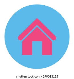 Home icon from Primitive Round Buttons OverColor Set. This round flat button is drawn with pink and blue colors on a white background.