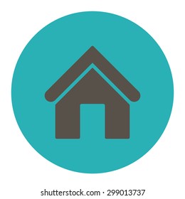 Home icon from Primitive Round Buttons OverColor Set. This round flat button is drawn with grey and cyan colors on a white background.