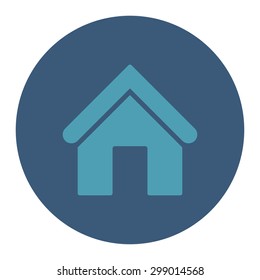 Home icon from Primitive Round Buttons OverColor Set. This round flat button is drawn with cyan and blue colors on a white background.