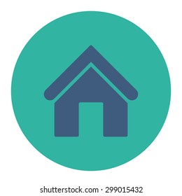 Home icon from Primitive Round Buttons OverColor Set. This round flat button is drawn with cobalt and cyan colors on a white background.