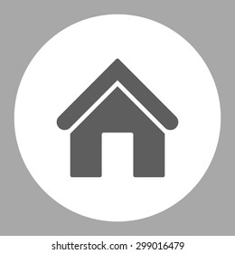 Home icon from Primitive Round Buttons OverColor Set. This round flat button is drawn with dark gray and white colors on a silver background.