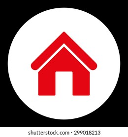 Home icon from Primitive Round Buttons OverColor Set. This round flat button is drawn with red and white colors on a black background.