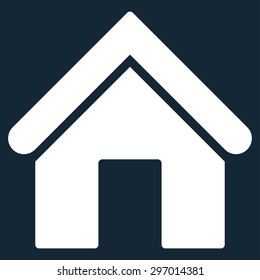 Home icon from Primitive Set. This isolated flat symbol is drawn with white color on a dark blue background, angles are rounded.