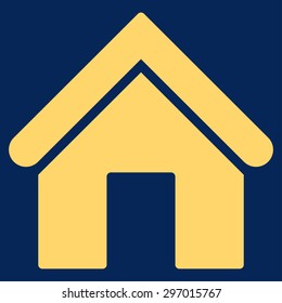 Home icon from Primitive Set. This isolated flat symbol is drawn with yellow color on a blue background, angles are rounded.