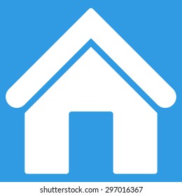 Home icon from Primitive Set. This isolated flat symbol is drawn with white color on a blue background, angles are rounded.