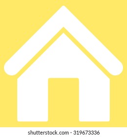 Home icon from Primitive Set. This isolated flat symbol is drawn with white color on a yellow background, angles are rounded.