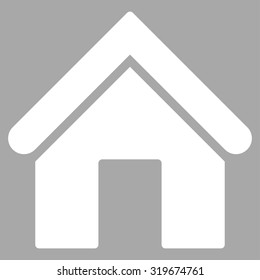 Home icon from Primitive Set. This isolated flat symbol is drawn with white color on a silver background, angles are rounded.