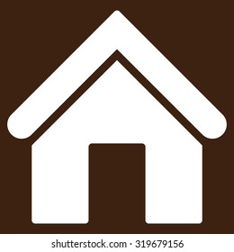 Home icon from Primitive Set. This isolated flat symbol is drawn with white color on a brown background, angles are rounded.
