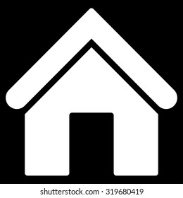 Home icon from Primitive Set. This isolated flat symbol is drawn with white color on a black background, angles are rounded.