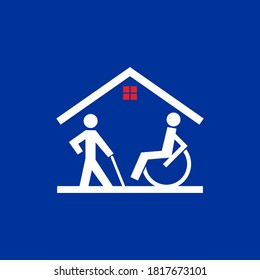 Home icon for protection for visually impaired and wheelchair users. Home fot protection to  Blind and wheelchair on the blue background