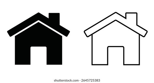 Home icon representation featuring a black filled version and a white outline version