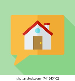 Home Icon Round Flat Vector Art Design Color Background.
