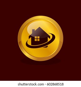 home icon round gold vector logo
