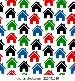 Home icon seamless pattern on white background. Vector illustration.