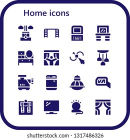 home icon set. 16 filled home icons.  Simple modern icons about  - Chimney, Ladder, Old computer, Vanity, Dressing table, Curtains, Vector, Lamp, Meat grinder, Dishwasher, Terrarium