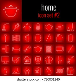 Home. Icon set 2. White line icon on red gradient background.