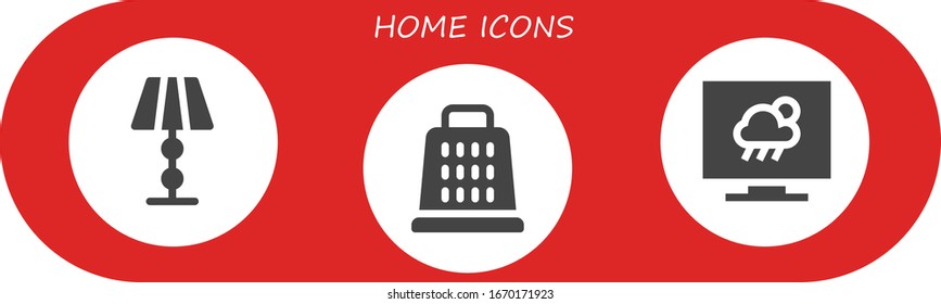 home icon set. 3 filled home icons. Included Lamp, Grater, Television icons