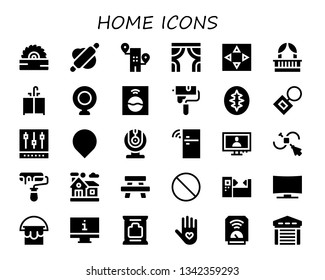 home icon set. 30 filled home icons.  Simple modern icons about  - Saw, Rolling pin, Building, Curtains, Move, Balcony, Sink, Webcam, Washing machine, Paint roller, Sourdough
